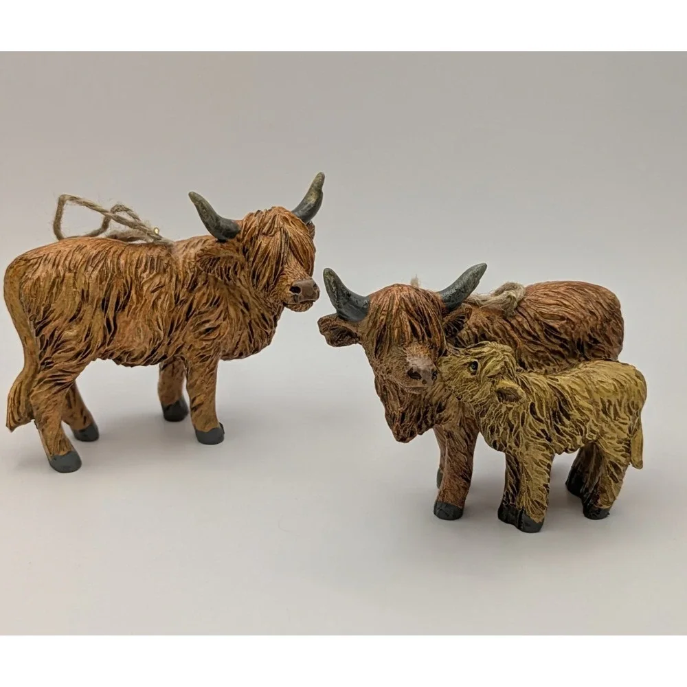 Scottish Highland Cattle‎ Cow Brown Christmas Tree Ornaments Lot Of 2